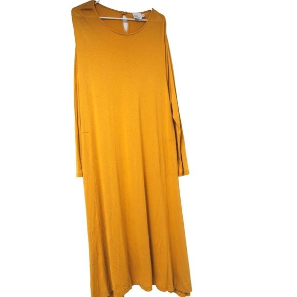 Asos Curve Womens Dress 20 Knit Long Sleeve Swing T-shirt Mustard Yellow Maxi - Picture 1 of 6